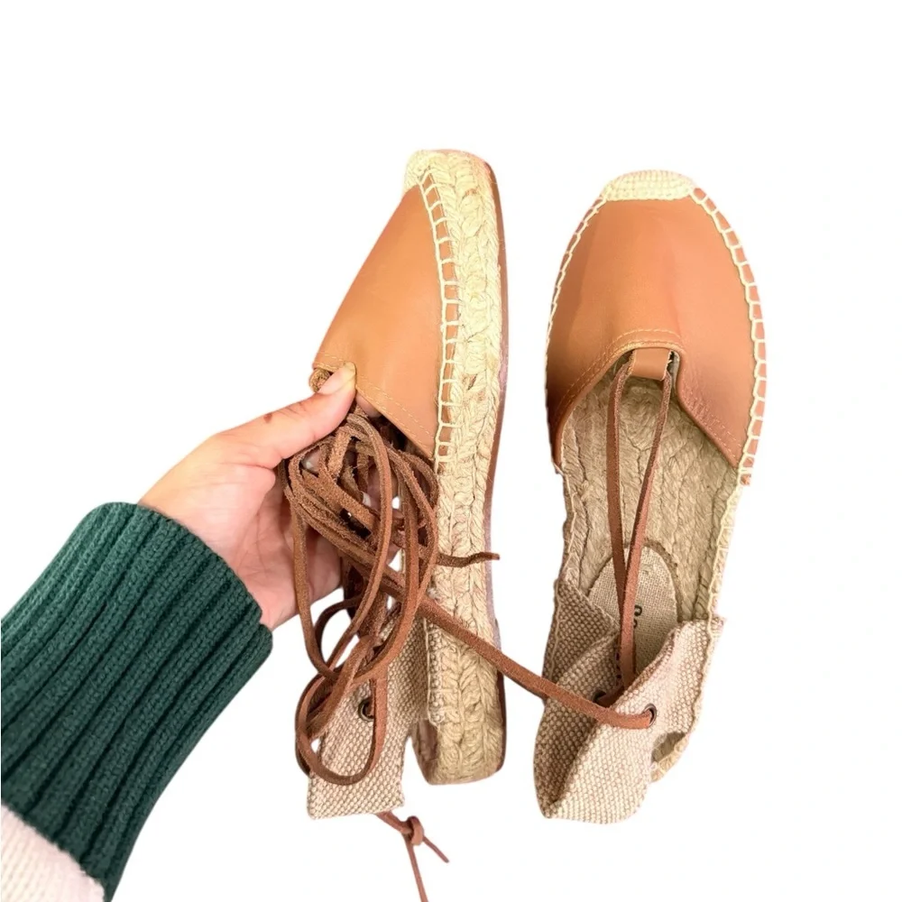 SALUDOS Wrap Gladiator Leather Tan Espadrille Flats